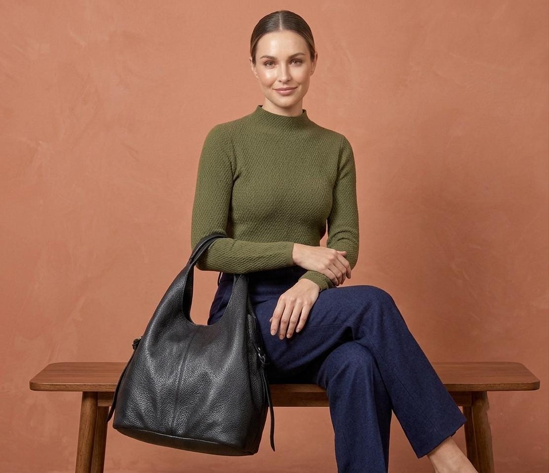 Oversized Black Leather Tote Bag, Genuine Cowhide Shoulder Bag, Work Laptop Purse