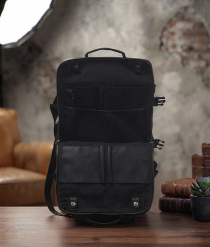 Denver Black Full Grain Leather Travel Backpack | Minimalist Carry-on Weekender Bag