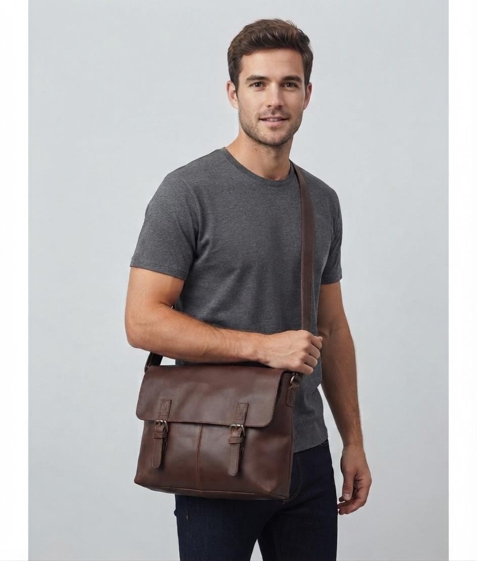Dark Brown Leather Satchel Messenger Bag, Minimalist Laptop Briefcase, Handmade Crossbody