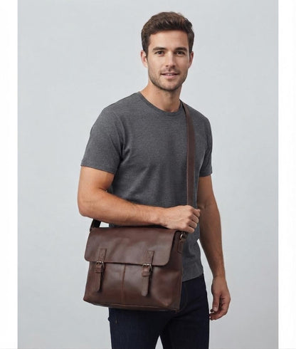 Dark Brown Leather Satchel Messenger Bag, Minimalist Laptop Briefcase, Handmade Crossbody