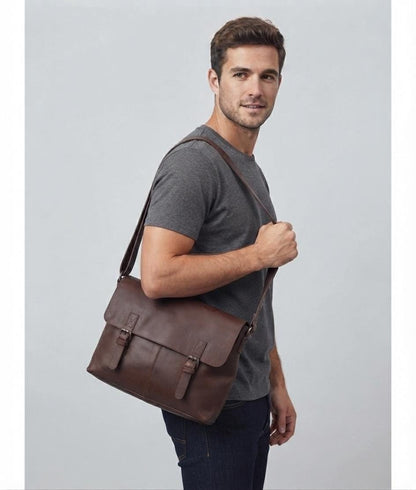 Dark Brown Leather Satchel Messenger Bag, Minimalist Laptop Briefcase, Handmade Crossbody