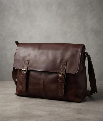 Dark Brown Leather Satchel Messenger Bag, Minimalist Laptop Briefcase, Handmade Crossbody