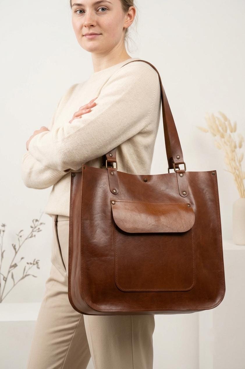 Handcrafted Italian Leather Shopper Bag: Brown Shoulder Bag