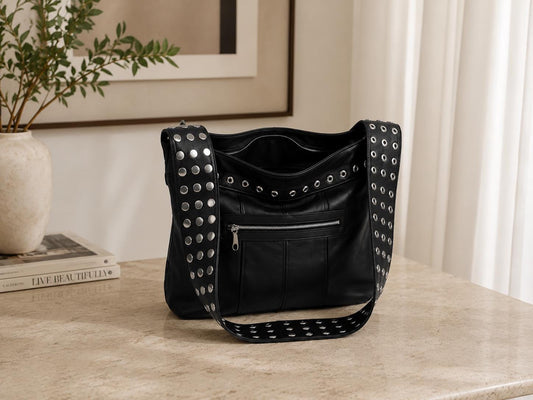 Women Studded Leather Handbag | Handmade Punk Grunge Shoulder Bag
