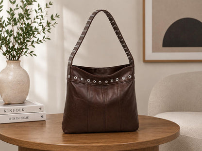 Women Studded Leather Handbag | Handmade Punk Grunge Shoulder Bag