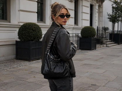 Women Studded Leather Handbag | Handmade Punk Grunge Shoulder Bag