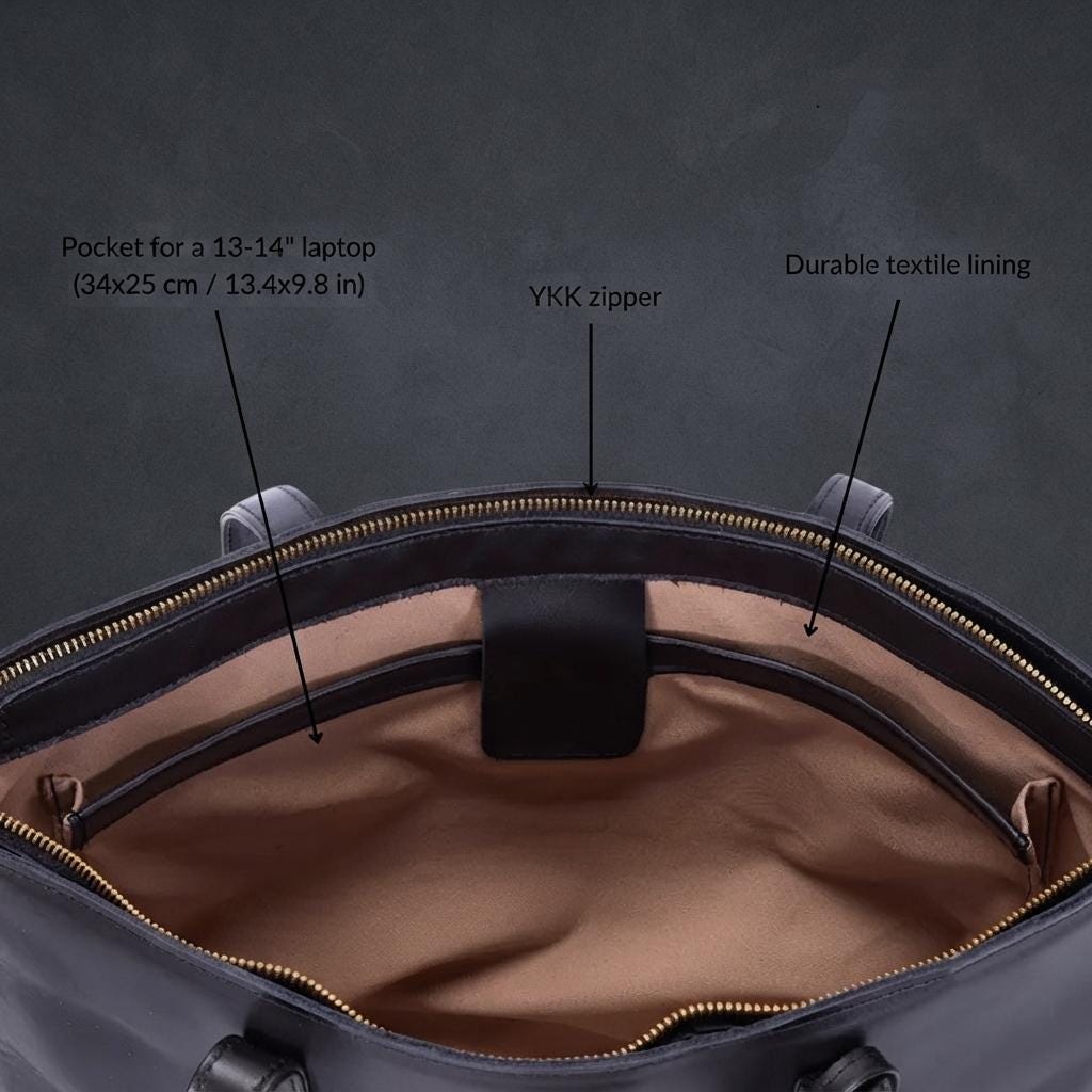 Black Leather Tote Bag, Men's Laptop Work Shoulder Bag, Professional Briefcase