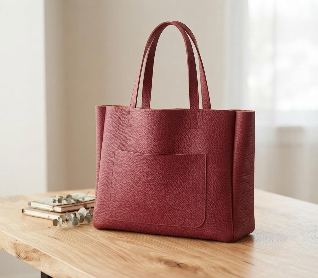 Oversized Red Leather Tote Bag, Large Everyday Office Shoulder Handbag, Handmade in Poland