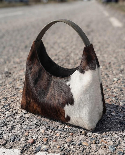 Handmade Cowhide Hobo Bag, Genuine Fur Western Leather Shoulder Tote Bag
