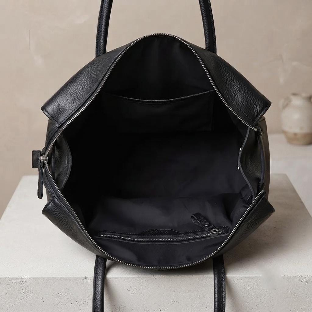Genuine Leather Structured Work Tote, Minimalist Everyday Handbag, Quiet Luxury Bag