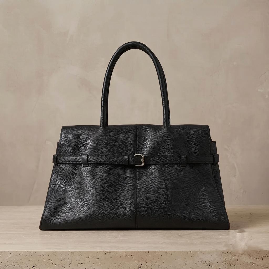 Genuine Leather Structured Work Tote, Minimalist Everyday Handbag, Quiet Luxury Bag