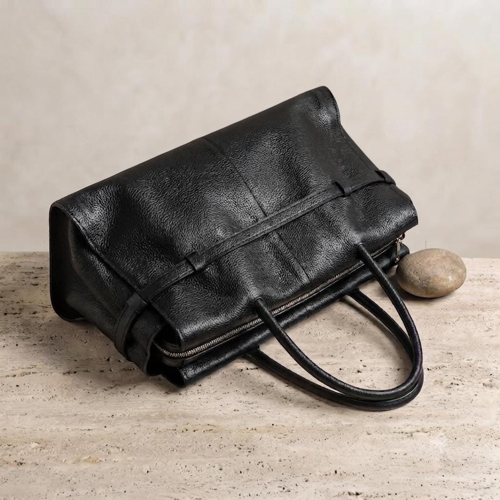 Genuine Leather Structured Work Tote, Minimalist Everyday Handbag, Quiet Luxury Bag