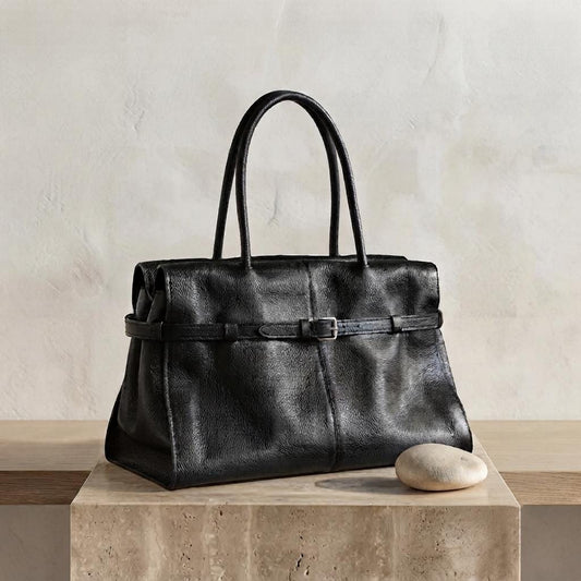 Genuine Leather Structured Work Tote, Minimalist Everyday Handbag, Quiet Luxury Bag