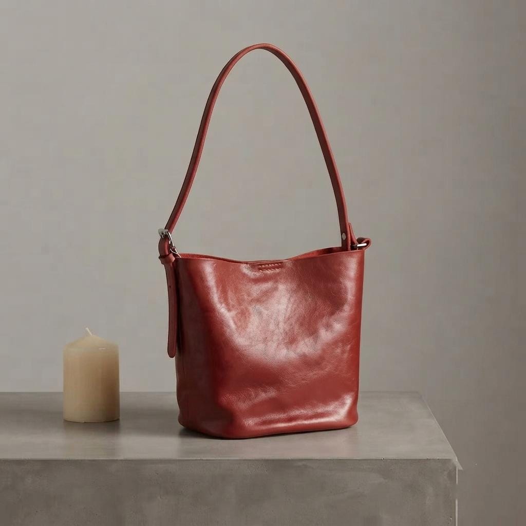 Genuine Leather Bucket Bag, Small Shoulder Purse, Everyday Crossbody Handbag, Quiet Luxury Style