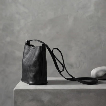 Genuine Leather Bucket Bag, Small Shoulder Purse, Everyday Crossbody Handbag, Quiet Luxury Style