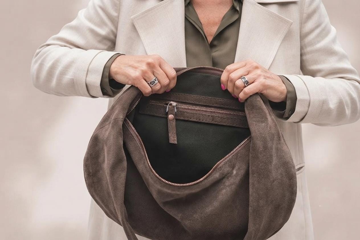 Brown Suede Hobo Bag – Soft Leather Shoulder Purse, Fashion Women's Tote