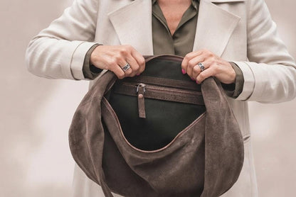 Brown Suede Hobo Bag – Soft Leather Shoulder Purse, Fashion Women's Tote