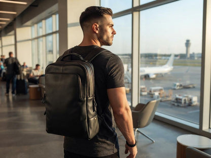 Full Grain Black Leather Backpack, Handmade Laptop Bag, Minimalist Commuter Rucksack