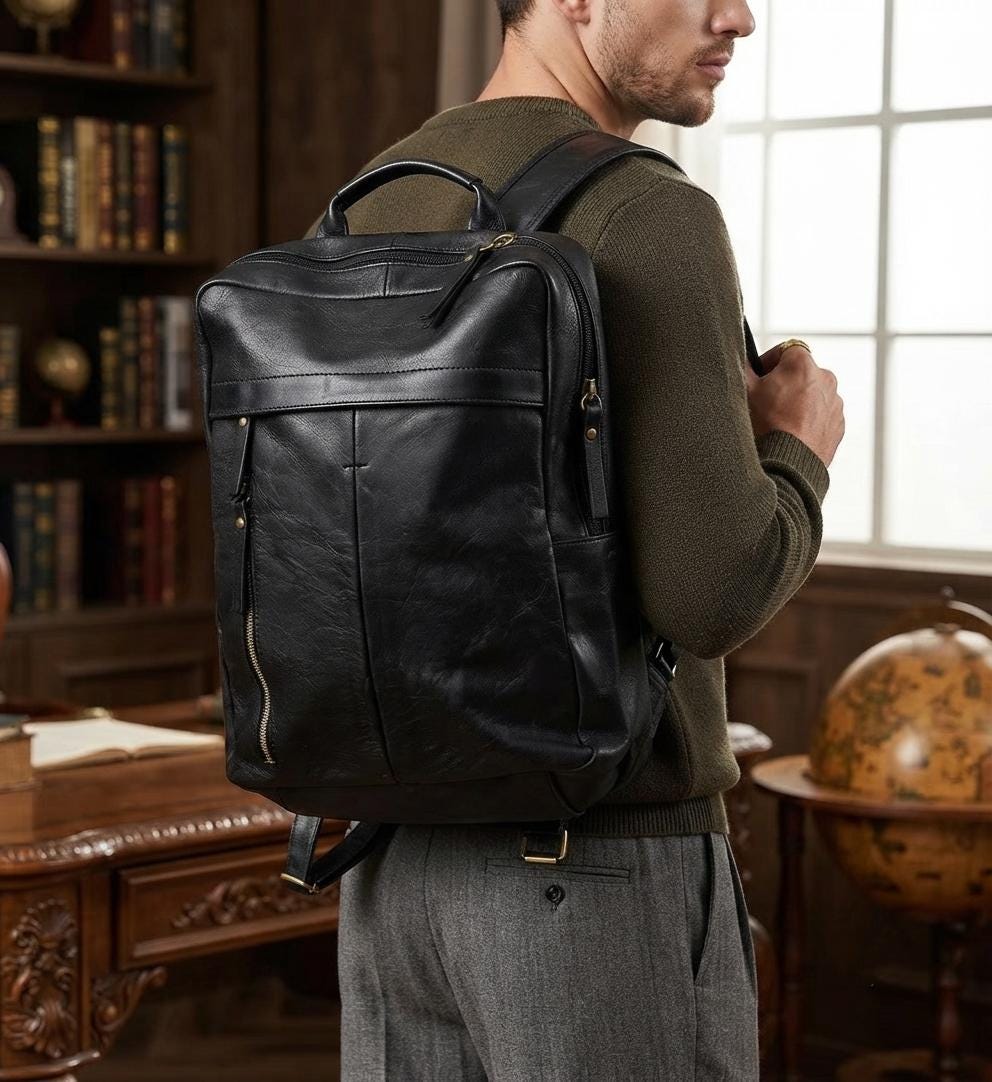 Handcrafted Tuscan Leather Backpack, Professional Laptop Travel Rucksack, Men Women Daypack