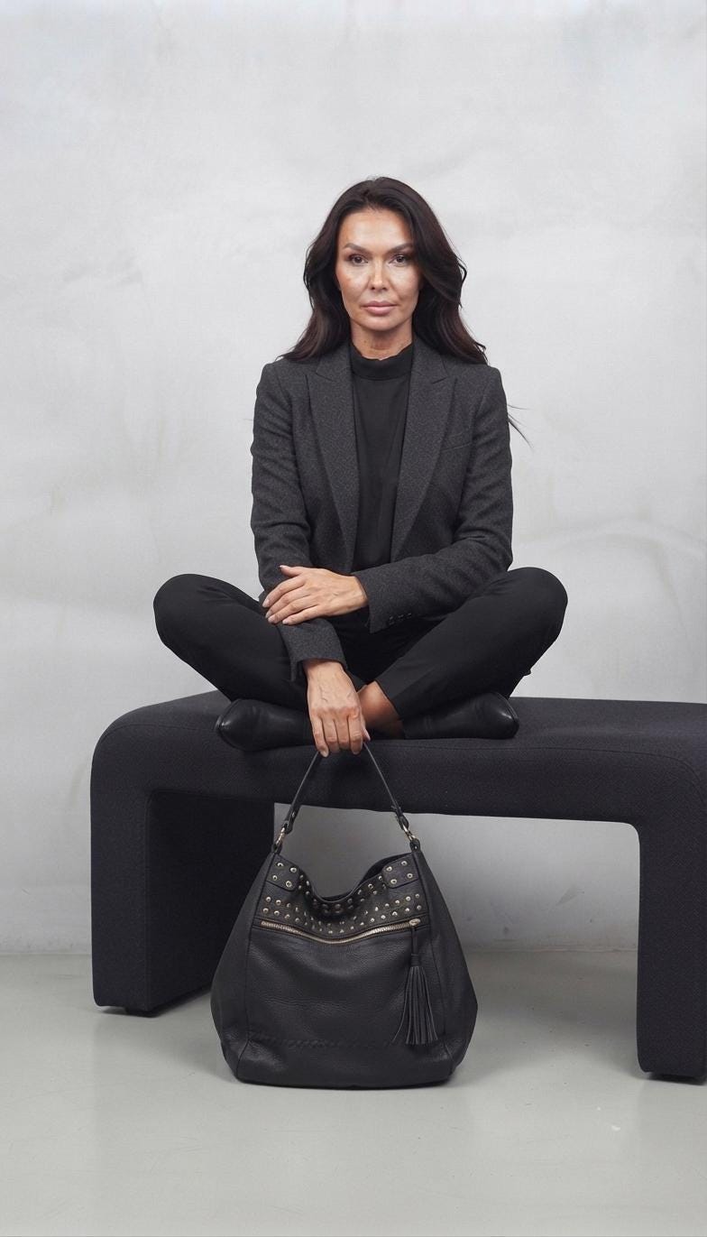 Oversized Black Leather Fringe Tote Bag, Studded Tassel Duffle, Multi-Way Shoulder Handbag