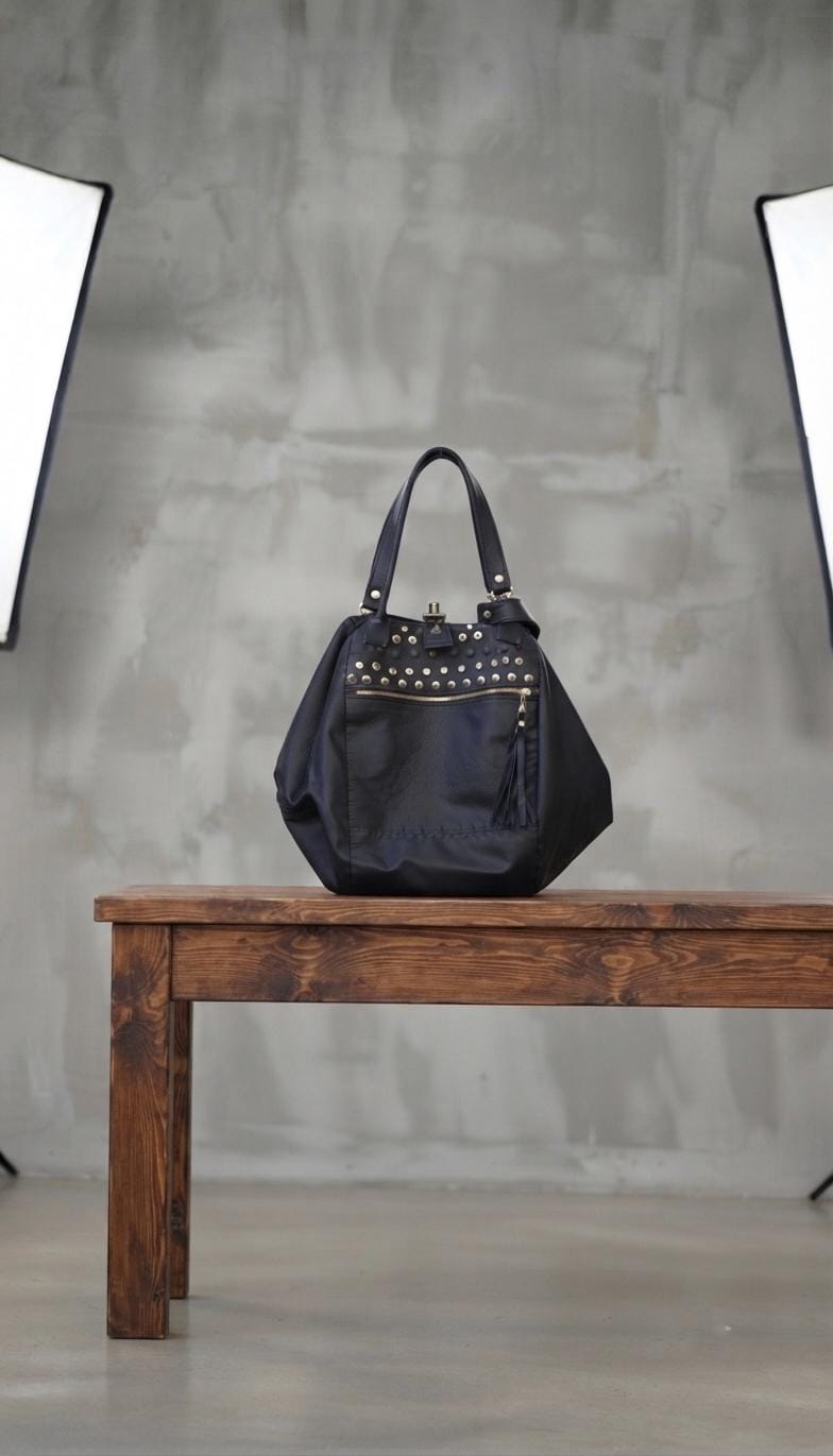 Oversized Black Leather Fringe Tote Bag, Studded Tassel Duffle, Multi-Way Shoulder Handbag