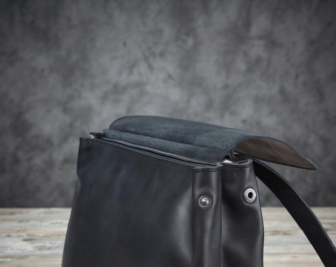 Handmade Full Grain Leather Laptop Backpack – Minimalist Flap Closure Daypack for Travel