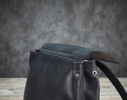 Handmade Full Grain Leather Laptop Backpack – Minimalist Flap Closure Daypack for Travel