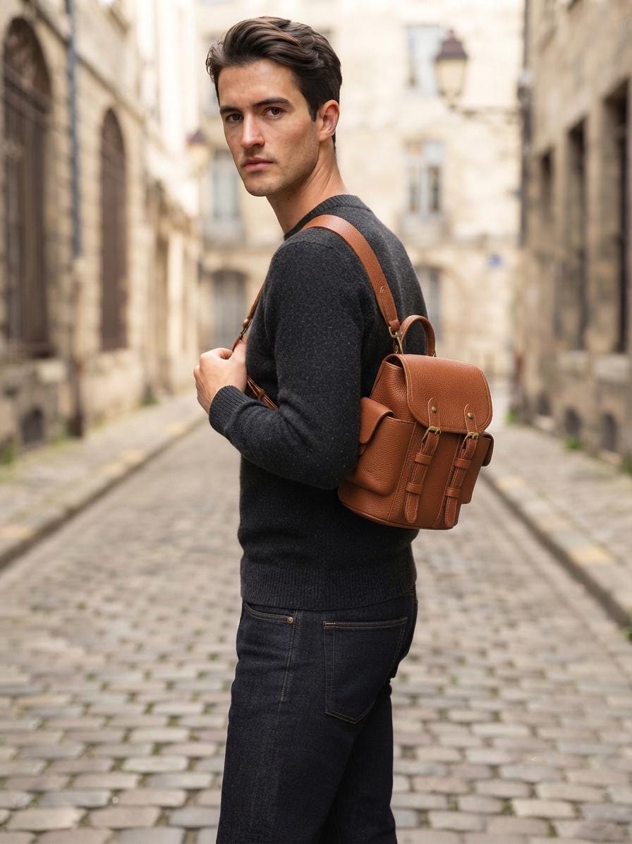 Leather Sling Backpack, Mini Travel Daypack, Hands-Free Purse, Compact Everyday Bag