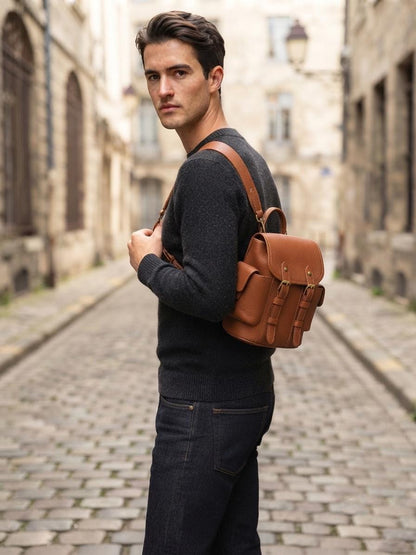 Leather Sling Backpack, Mini Travel Daypack, Hands-Free Purse, Compact Everyday Bag