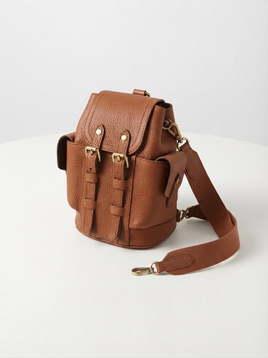 Leather Sling Backpack, Mini Travel Daypack, Hands-Free Purse, Compact Everyday Bag