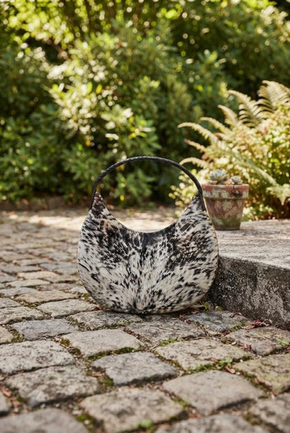 Handmade Hair-On Cowhide Leather Crescent Handbag, Unique Patterned Tote