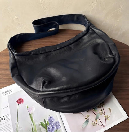 Oversized Leather Crossbody Bag, Soft Slouchy Tote, Minimalist Laptop Shoulder Bag