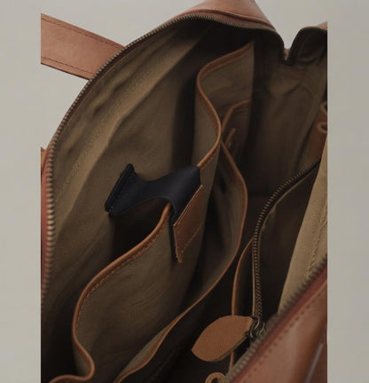 Cognac Brown Full-Grain Leather Briefcase, Men's Professional Laptop Satchel, Handcrafted Work Bag