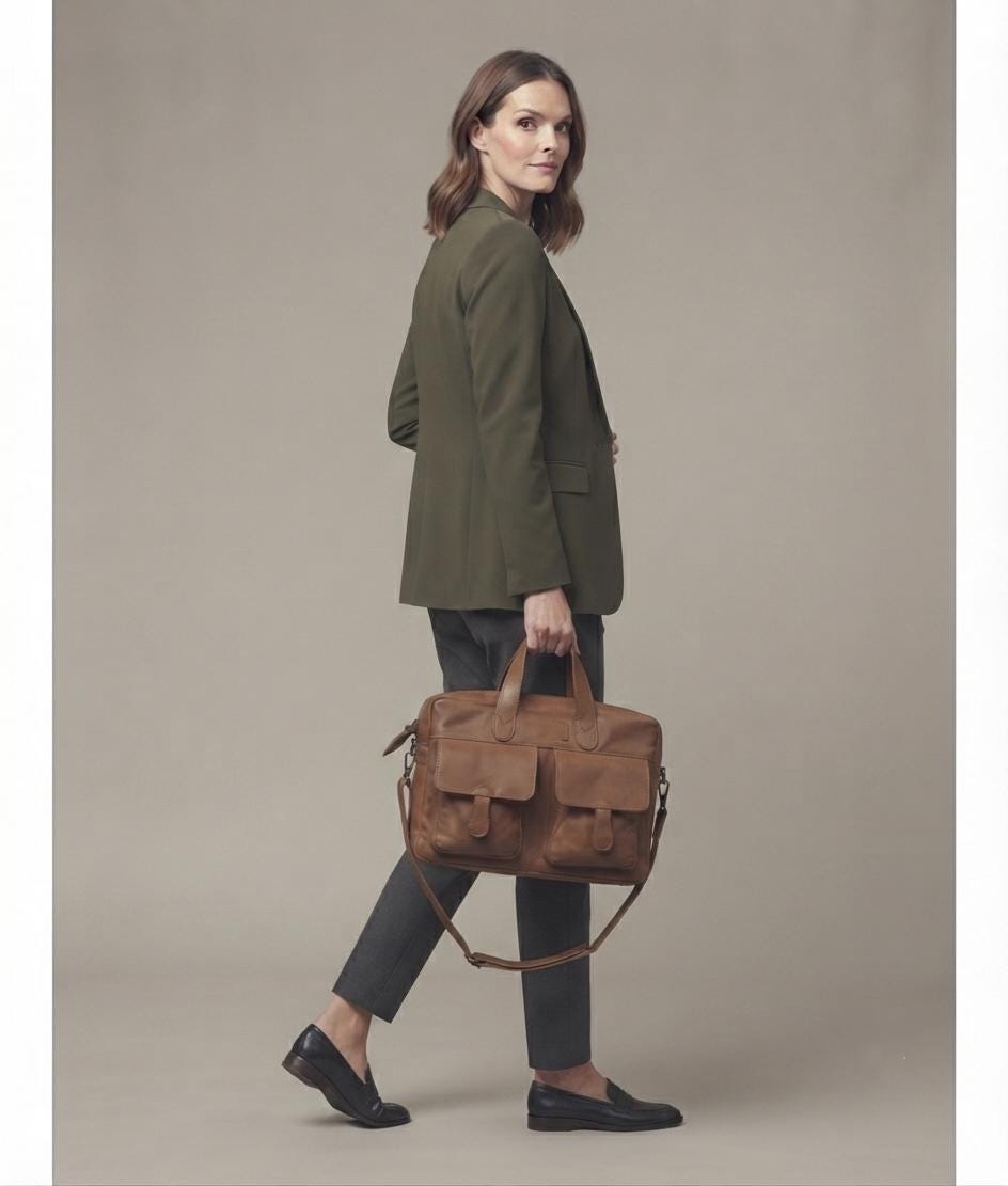 Cognac Brown Full-Grain Leather Briefcase, Men's Professional Laptop Satchel, Handcrafted Work Bag