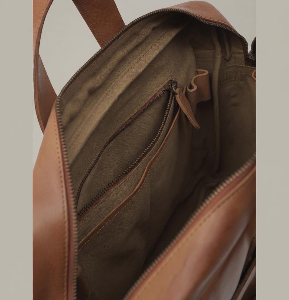 Cognac Brown Full-Grain Leather Briefcase, Men's Professional Laptop Satchel, Handcrafted Work Bag