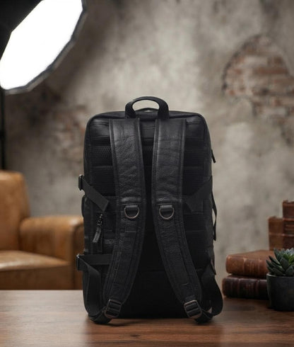 Denver Black Full Grain Leather Travel Backpack | Minimalist Carry-on Weekender Bag