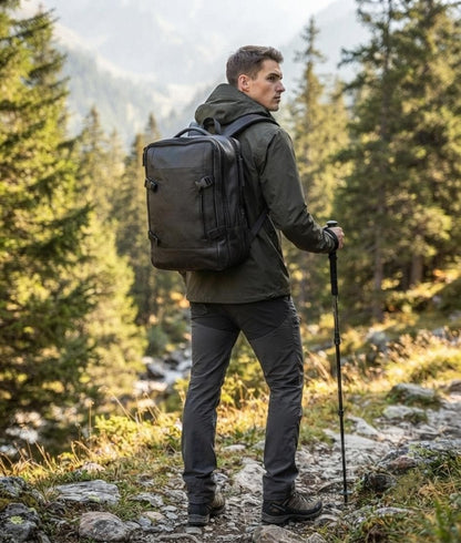 Denver Black Full Grain Leather Travel Backpack | Minimalist Carry-on Weekender Bag