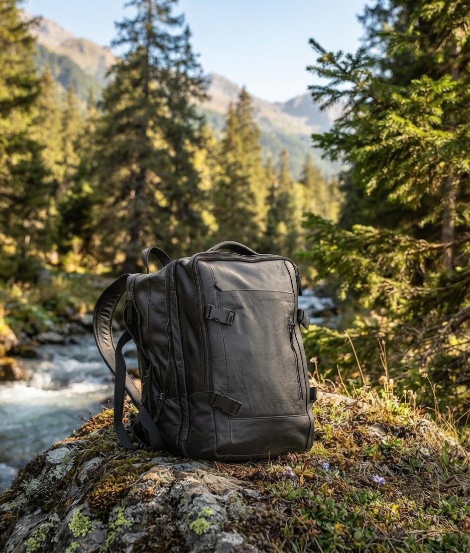 Denver Black Full Grain Leather Travel Backpack | Minimalist Carry-on Weekender Bag