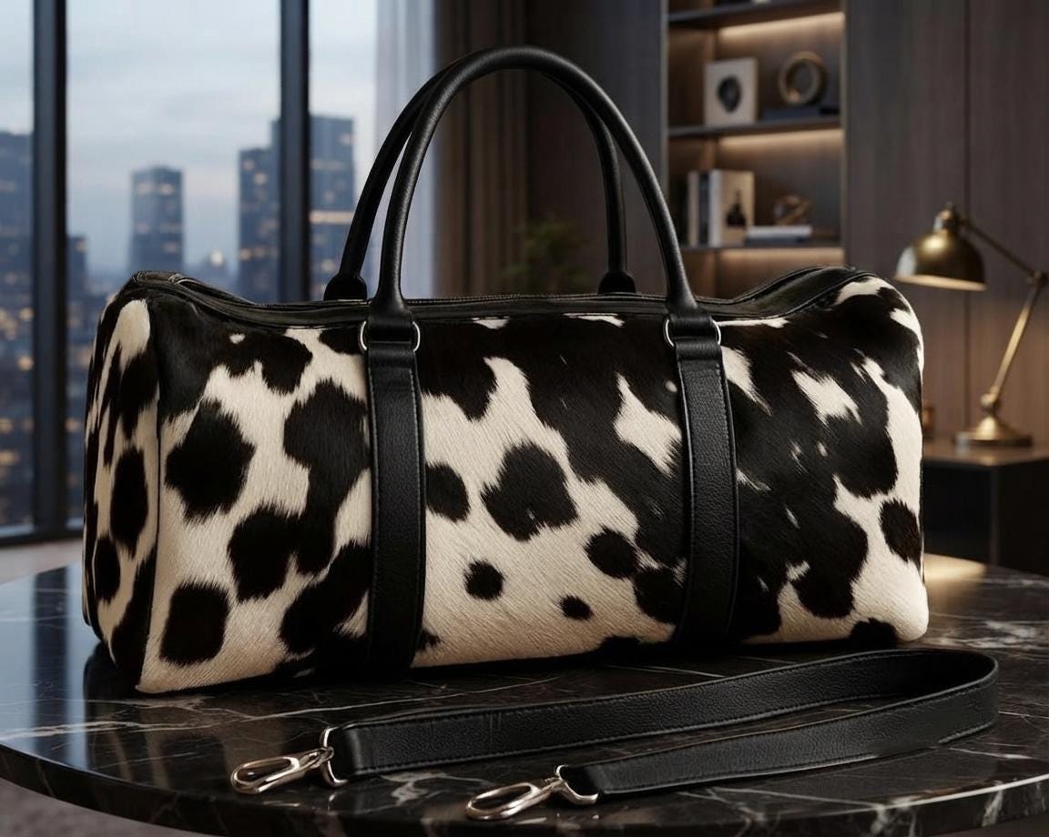 Hair-on Cowhide Leather Duffel Bag | Handcrafted Western Weekender Travel Luggage