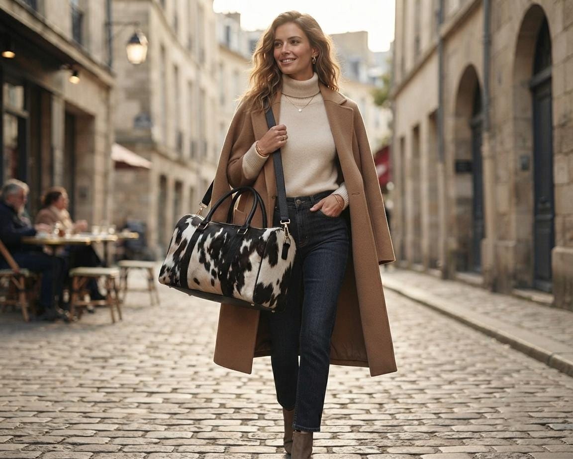 Hair-on Cowhide Leather Duffel Bag | Handcrafted Western Weekender Travel Luggage