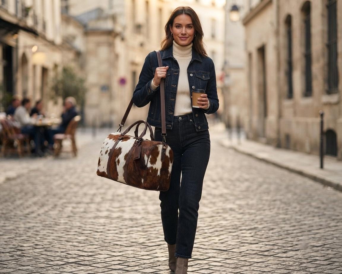 Hair-on Cowhide Leather Duffel Bag | Handcrafted Western Weekender Travel Luggage