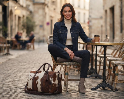 Hair-on Cowhide Leather Duffel Bag | Handcrafted Western Weekender Travel Luggage