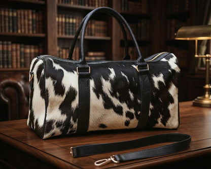 Hair-on Cowhide Leather Duffel Bag | Handcrafted Western Weekender Travel Luggage