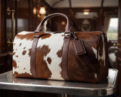 Hair-on Cowhide Leather Duffel Bag | Handcrafted Western Weekender Travel Luggage
