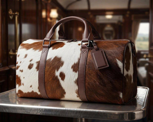 Hair-on Cowhide Leather Duffel Bag | Handcrafted Western Weekender Travel Luggage