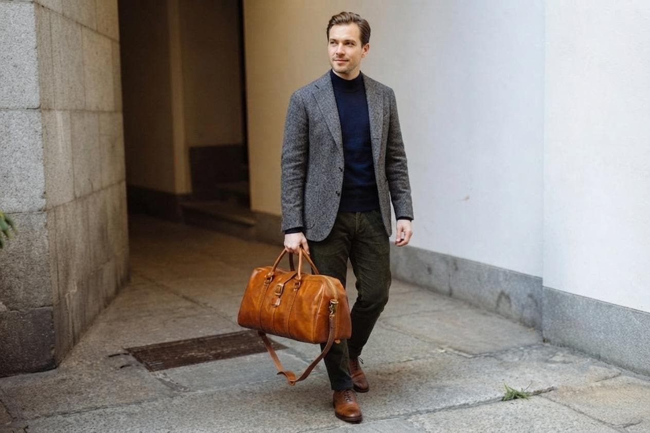 Handcrafted Italian Leather Duffle Bag, Weekender Travel Carry On Overnight Bag