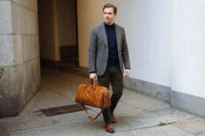 Handcrafted Italian Leather Duffle Bag, Weekender Travel Carry On Overnight Bag