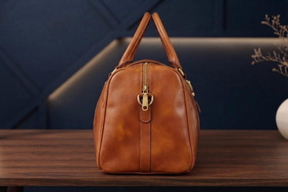 Handcrafted Italian Leather Duffle Bag, Weekender Travel Carry On Overnight Bag