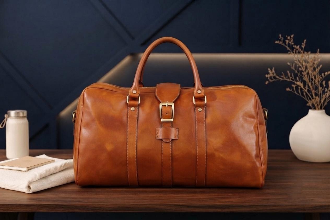 Handcrafted Italian Leather Duffle Bag, Weekender Travel Carry On Overnight Bag