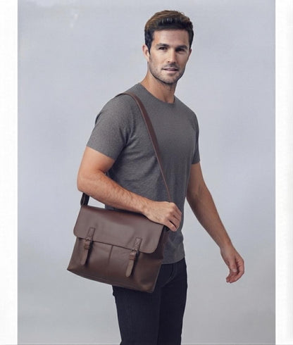 Dark Brown Leather Satchel Messenger Bag, Minimalist Laptop Briefcase, Handmade Crossbody